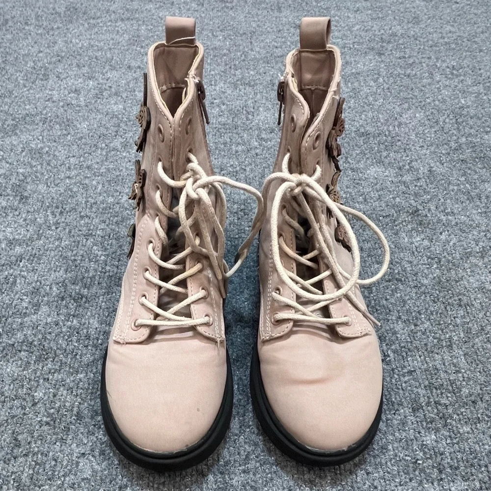 Madden Girl JLEXIE Girls Pink Butterfly Combat Boots Lug Sole Size 2